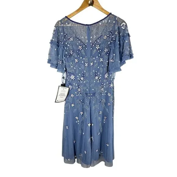 Adrianna Papell Blue Floral Embroidered Midi Dress - Picture 2 of 15